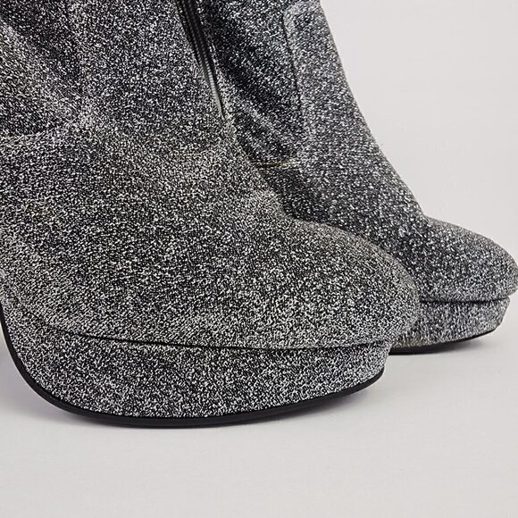 Madden Girl Fave Silver Glitter Platform Heeled Ankle Boots 10 - Picture 6 of 9